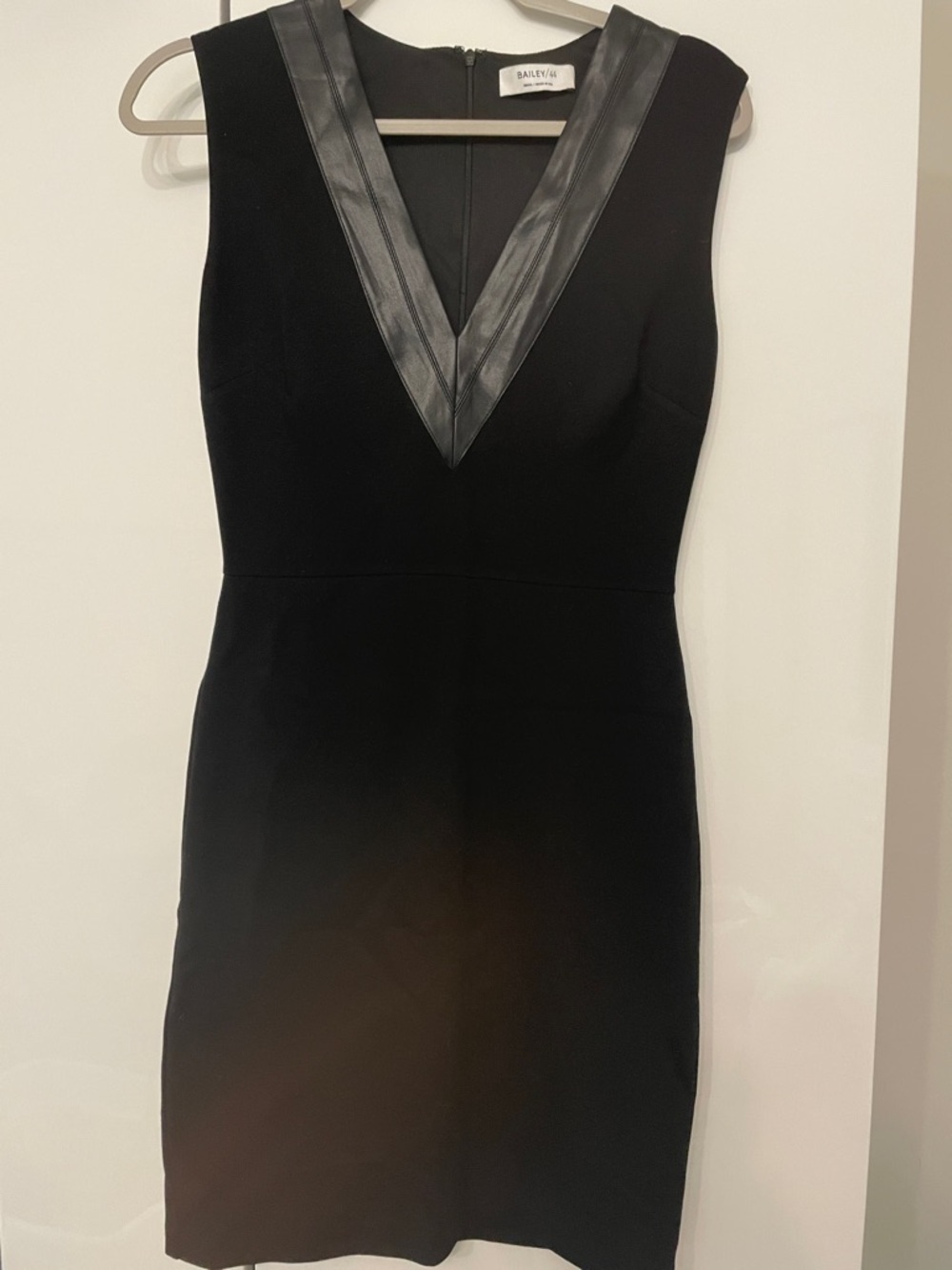 Bailey 44 Black V-Neck Faux Leather Trim Sheath Dress